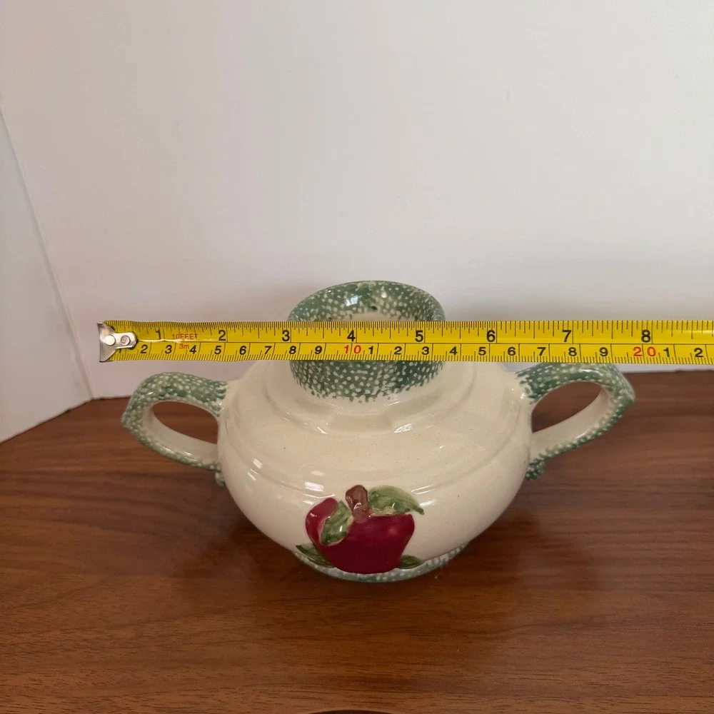 Ceramic Apple Taper Candle Holder Double Handle Farmhouse Green Cream Cottage